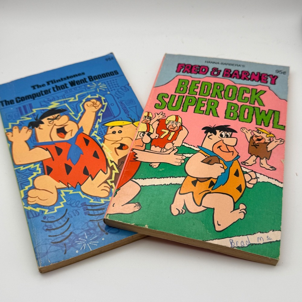 Vintage Flintstones Book Lot Bedrock Super Bowl Computer That Went Bananas 70s